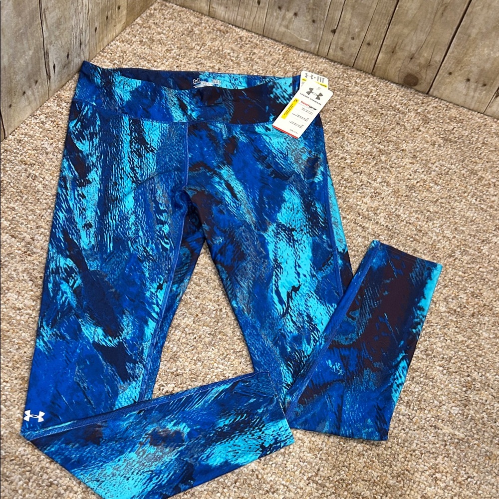 NWT Under Armour Electric Blue/Black Heatgear Compression Fit Lg Workout Legging